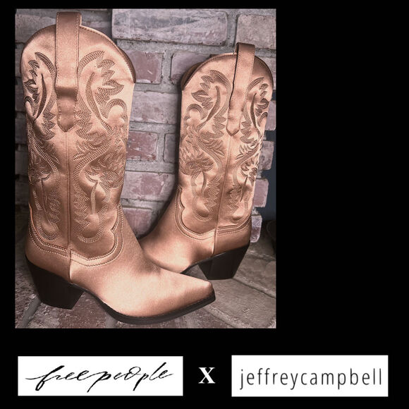 Free People Jeffrey Campbell Western Dusty Rose Satin Boot Boxed Size: 8 - Picture 4 of 9